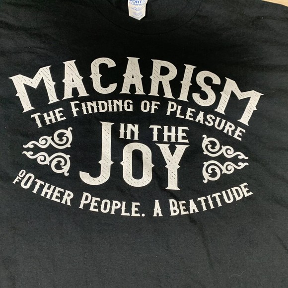 Port & Company T-Shirt Top Black White Graphic MACARISM 100% Cotton Tee 2XL NWOT - Picture 9 of 11